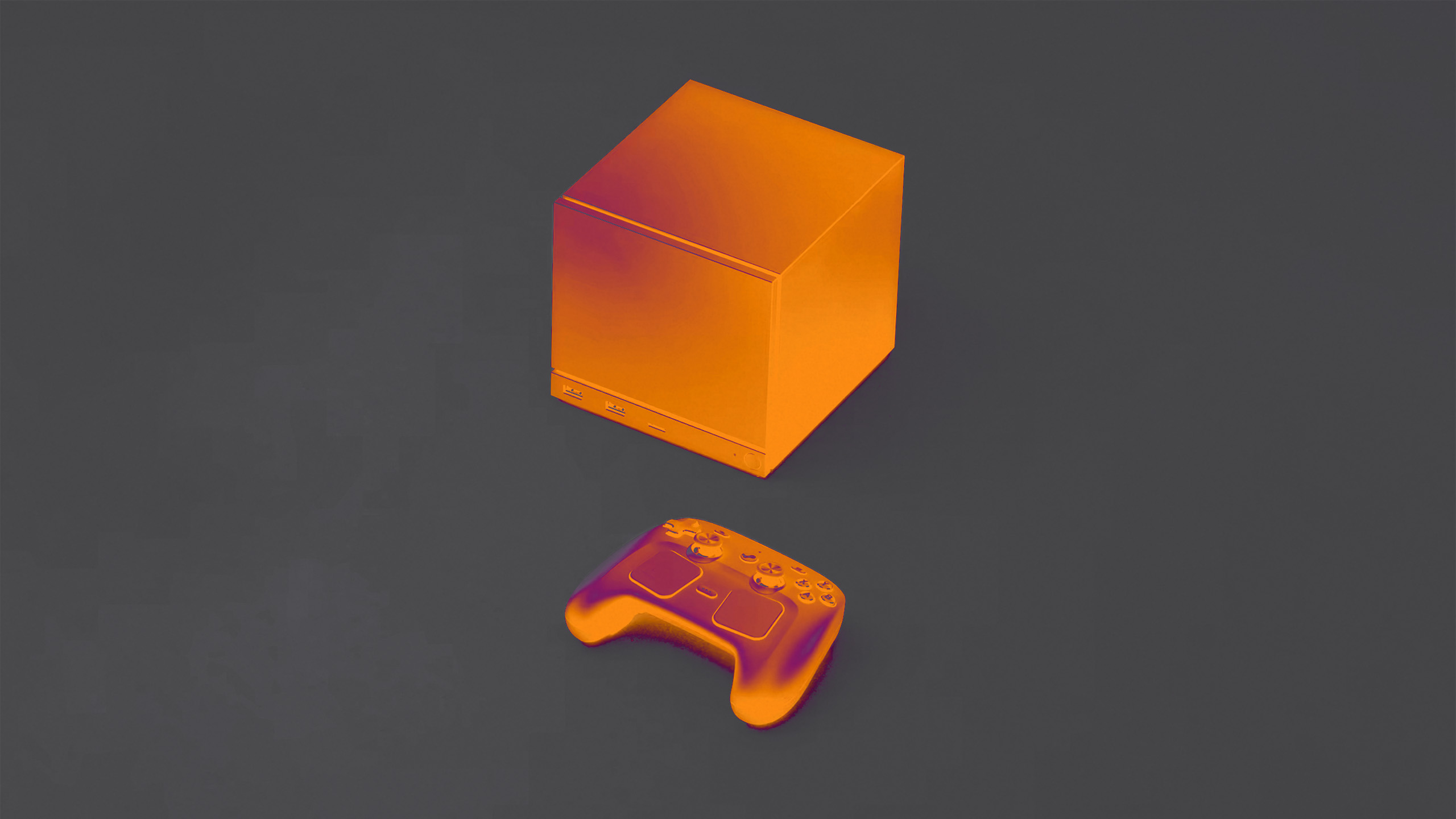 Bewerkte productfoto van de nieuwe Steam Machine en Steam Controller van Valve. Door de bewerking lijkt het net een hittefoto van de hardware.